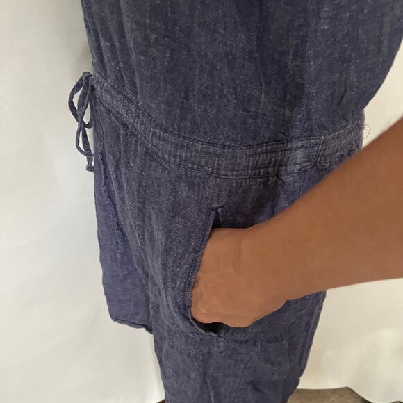 Lou & Grey Linen Blend Chambray Jumper Dress Sz M Coastal Loungecore Minimal - Picture 6 of 14
